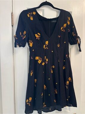 MINKPINK Black Mini Dress with Yellow Floral Print